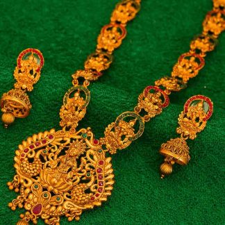 Gold Plated Lakshmi Necklace with Rhinestones