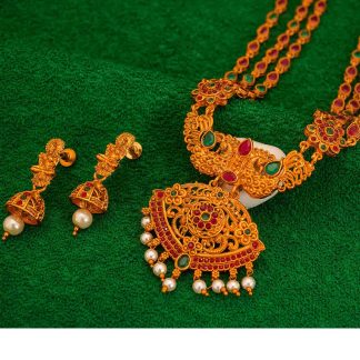Triple Strand Gold Plated Necklace with Rhinestones