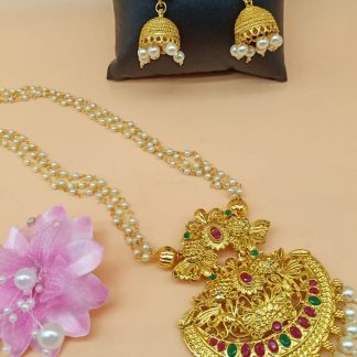 Triple Faux Pearl Strand Necklace with Rhinestones
