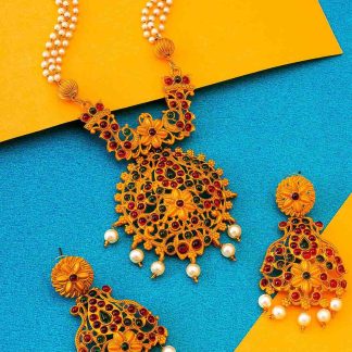 Triple Faux Pearl Strand Necklace with Rhinestones