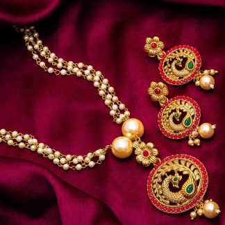 Triple Faux Pearl Strand Necklace with Rhinestones