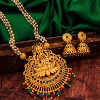 Triple Strand Faux Pearl Necklace with Lakshmi Design