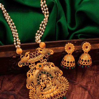 Triple Strand Faux Pearl Necklace with Rhinestones
