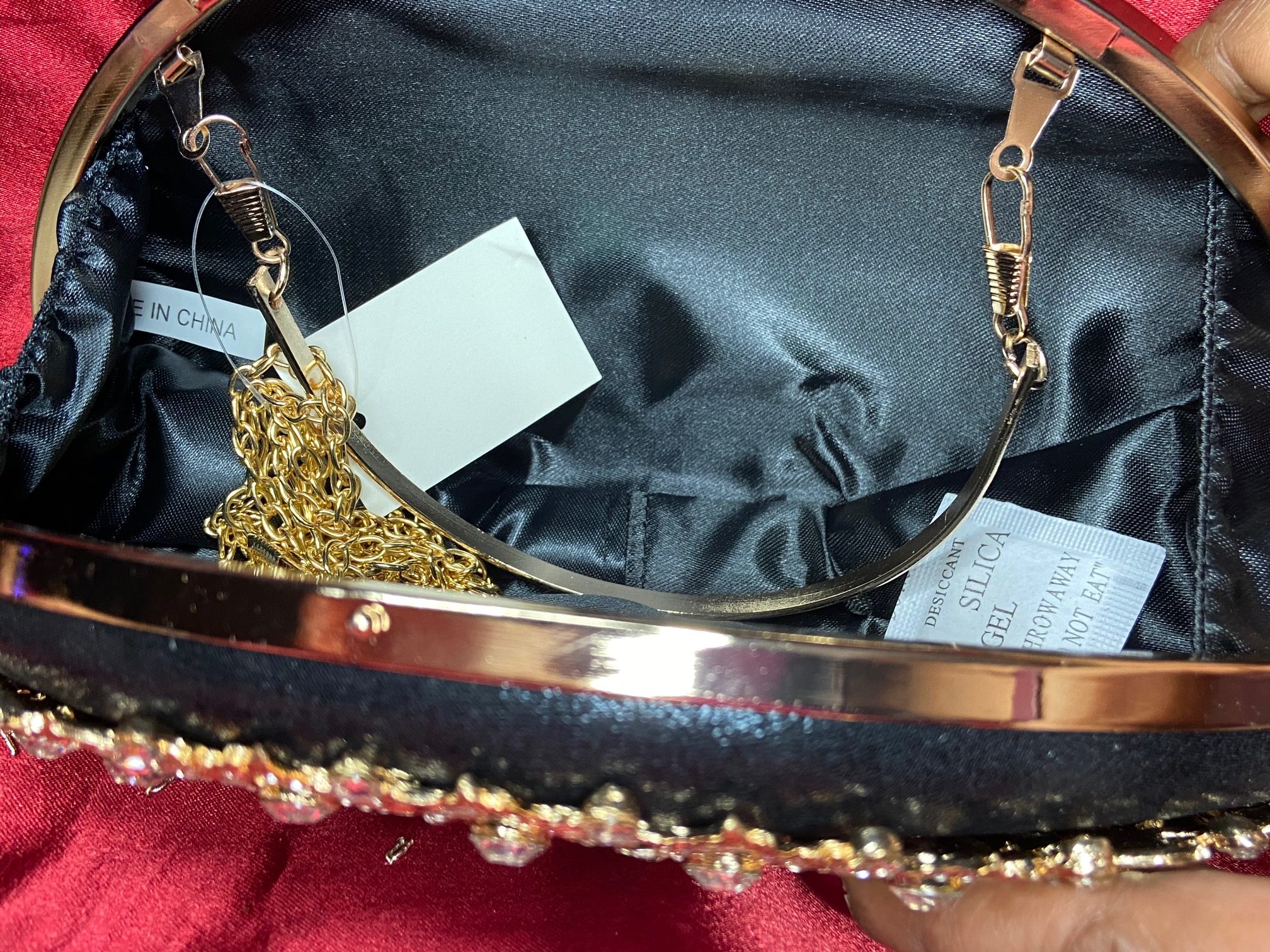 Black Clutch with Gold Rhinestone Peacock