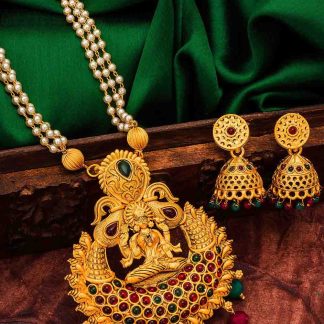 Triple Strand Faux Pearls with Lakshmi Pendant