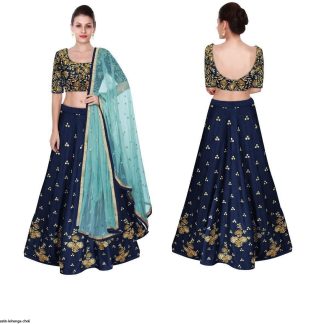Blue Satin Lehenga Choli