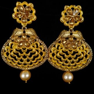 Yellow CZ Earrings with Faux Pearl