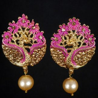 Pink CZ Earrings with Faux Pearl