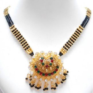 Triple Strand Mangal Sutra Necklace with Pendant
