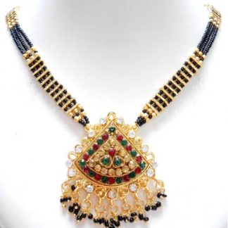 Triple Strand Mangal Sutra Necklace with Pendant