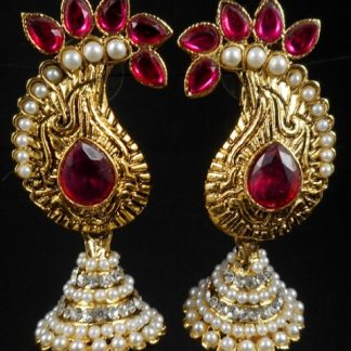 Burgundy Rhinestone Jhumka Earrings