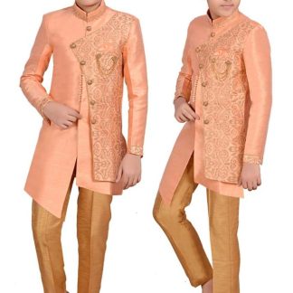 Boys-Peach-Asymmetrical-Sherwani
