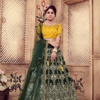 Yellow and Green Heavy Embroidered Designer Lehenga Choli