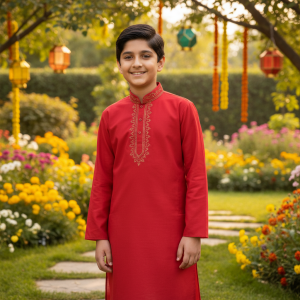 red-kids-kurta