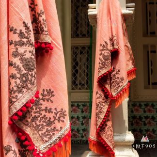 Embroidered Dupatta with Pom Pom Border
