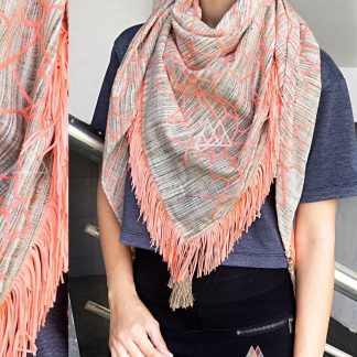 Gray and Orange Dupatta with Fringe Border