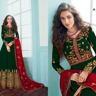 Green and Red Anarkali Dress