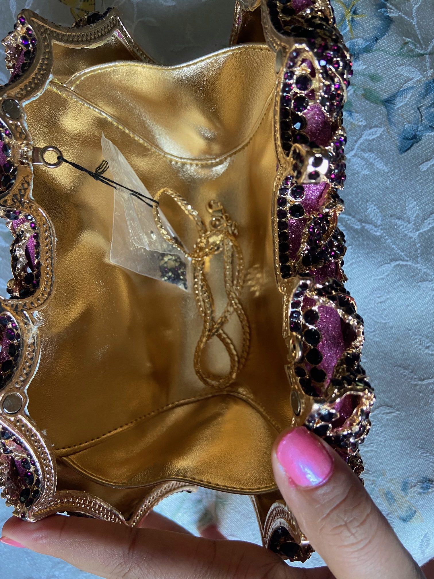 Black Crystal with Rose Pink Background with Floral Clutch