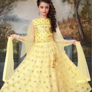 Yellow Anarkhali Dress with Mirror Work