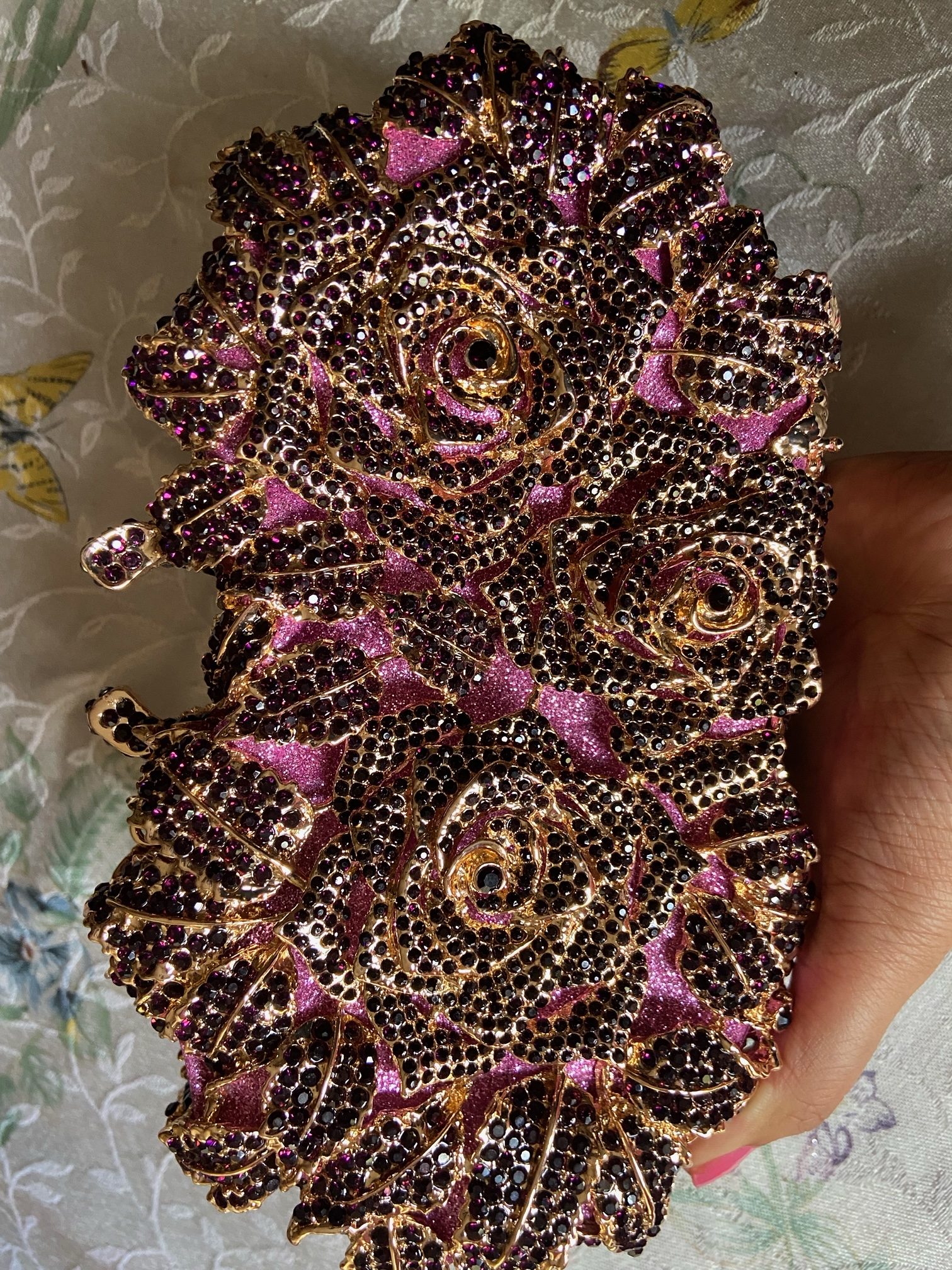 Black Crystal with Rose Pink Background with Floral Clutch