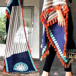Mandala and Stripe Design Dupatta with Tassle Border
