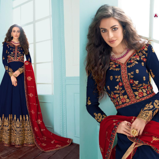 Navy and Red Anarkali Dress