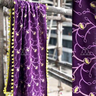 Purple Dupatta with Pom Pom Border