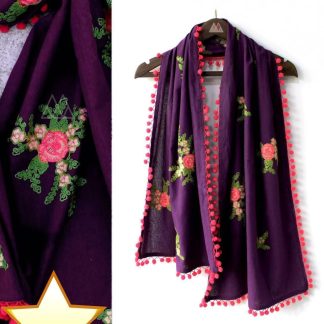Purple Dupatta with Rose Embroidery