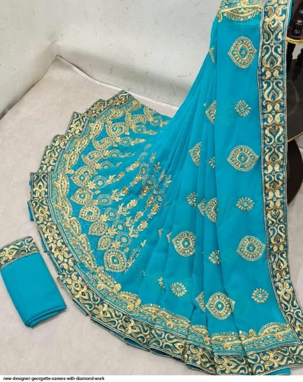 turquoise-heavy-embroidered-saree