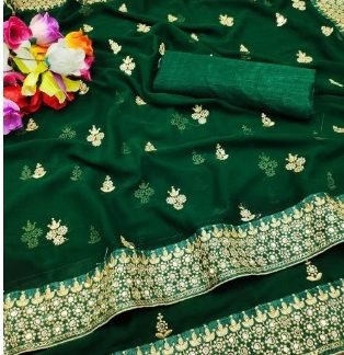 green-mirror-work-saree