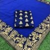 Royal Blue and Navy Saree with Jacquard Border - Image 2
