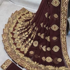 chocolate-heavy-embroidered-saree