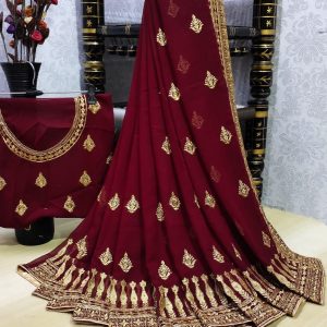 burgundy-heavy-embroidered-saree