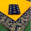 Yellow and Blue Saree with Jacquard Border - Image 2