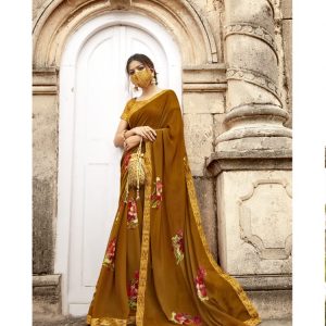 ochre-yellow-georgette-saree