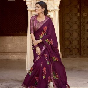 plum-georgette-saree