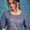 Grey Striped Anarkali Kurti with Embroidery - Image 3