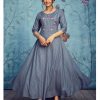 Grey Striped Anarkali Kurti with Embroidery - Image 2