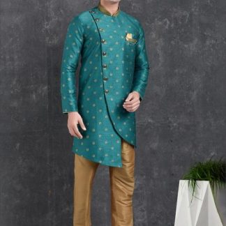 teal-indo-western-sherwani-kurta