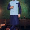 Light Blue Modi Vest with Navy Blue Kurta Pajama - Image 2