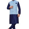 Light Blue Modi Vest with Navy Blue Kurta Pajama - Image 4