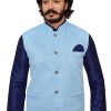 Light Blue Modi Vest with Navy Blue Kurta Pajama - Image 7