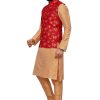 Red Floral-Vine Modi Vest with Kurta Pajama - Image 3