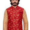 Red Floral-Vine Modi Vest with Kurta Pajama - Image 2