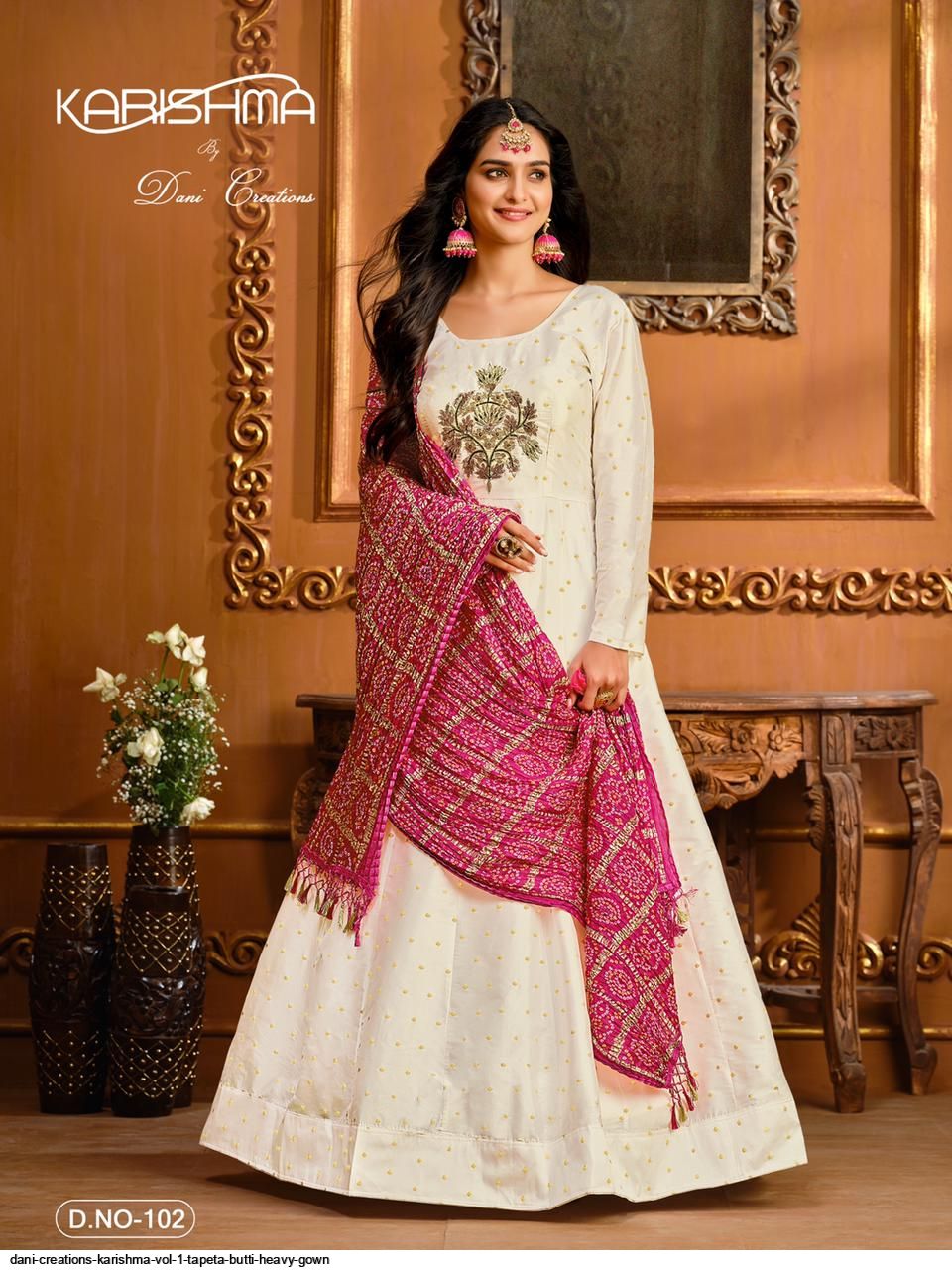 Off-White Pure Cotton Chickenkari Anarkali Gown With Dupatta