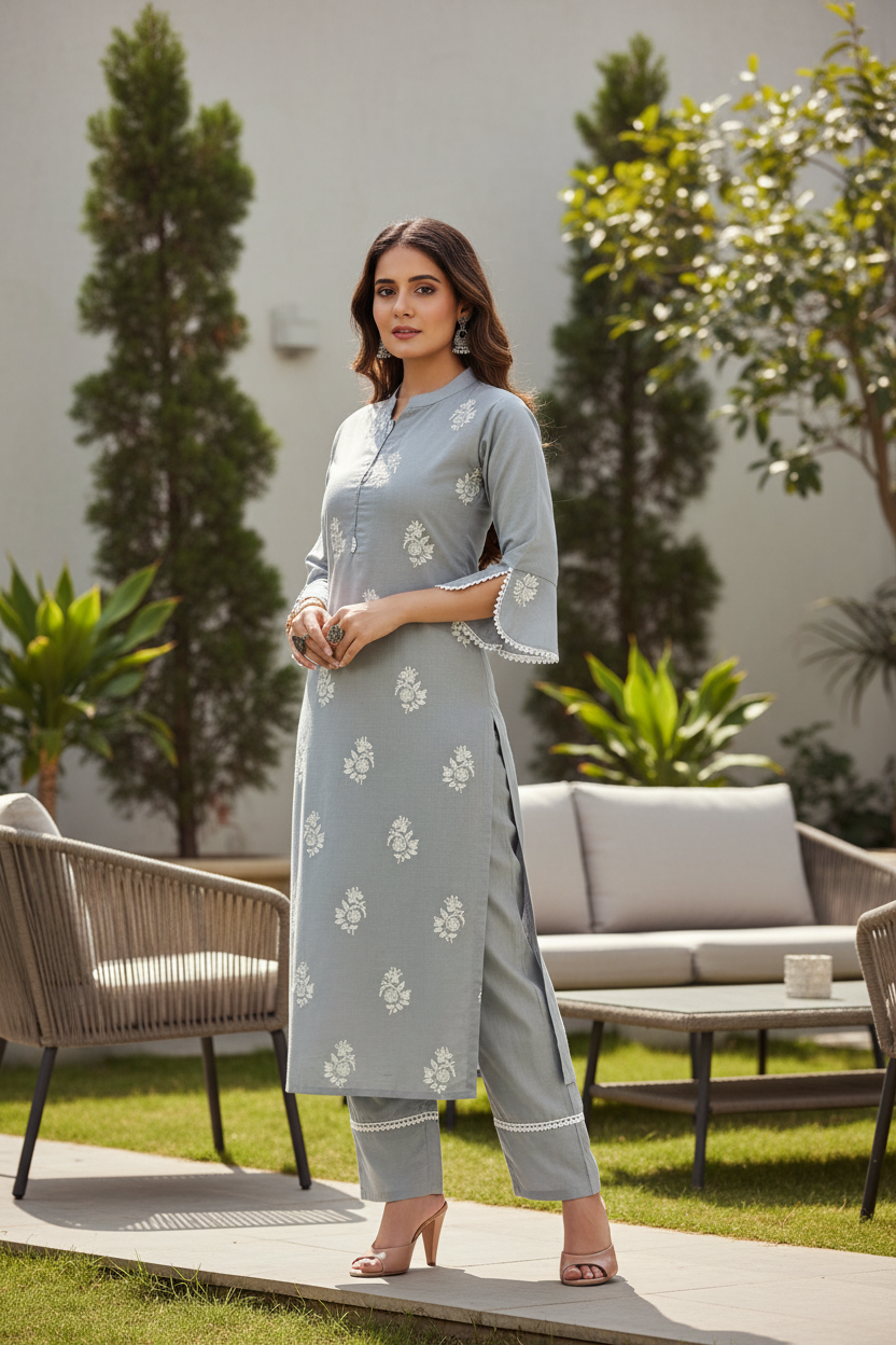 gray-cotton-floral-kurti