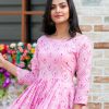 Baby Pink Printed Gown with 3/4 Sleeves - Image 2
