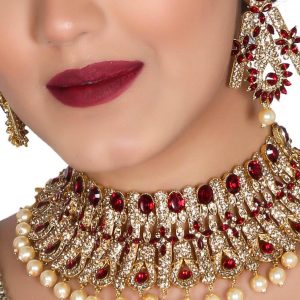 burgundy-choker-necklace-set