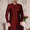 Burgundy and Gold Indowestern Sherwani - Image 2