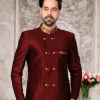 Burgundy and Gold Indowestern Sherwani - Image 3